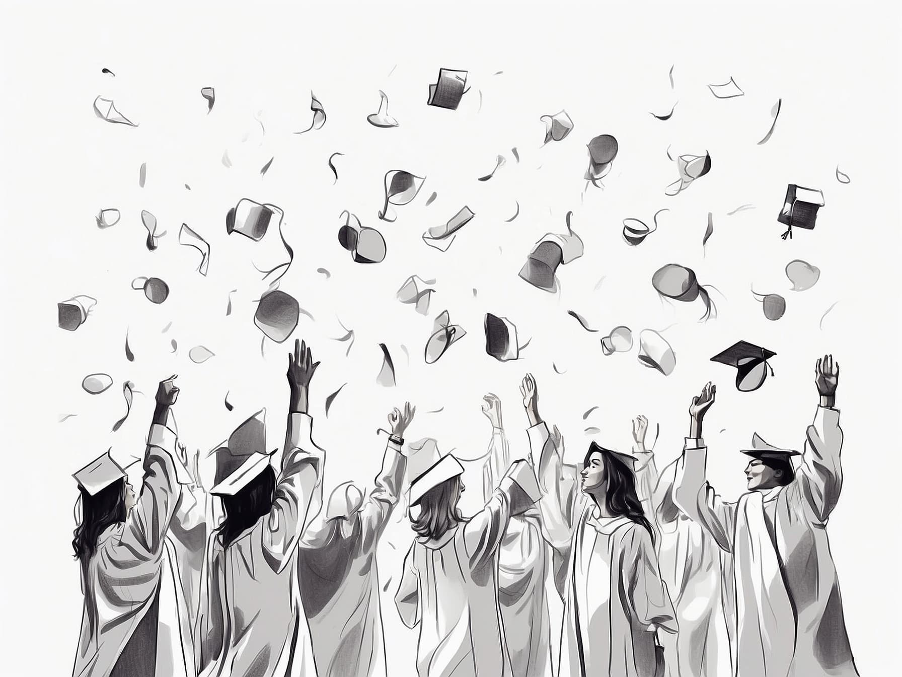 Schüler, die auf der Abschlussveranstaltung ihre Hüte vor Freude in die Höhe werfen