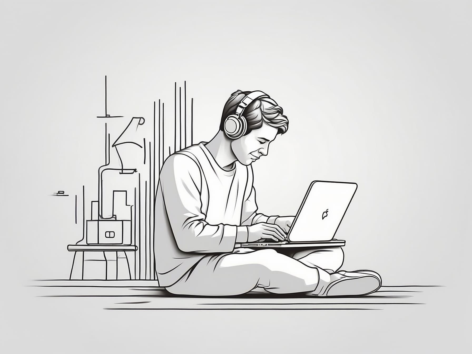 Ein Grafikdesigner sitzt an seinem Laptop
