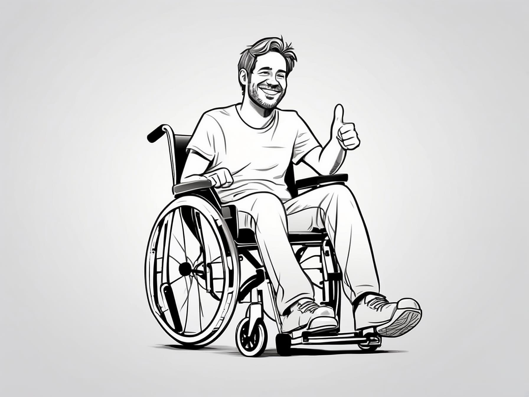glücklicher Mann im Rollstuhl zeigt "Daumen hoch"