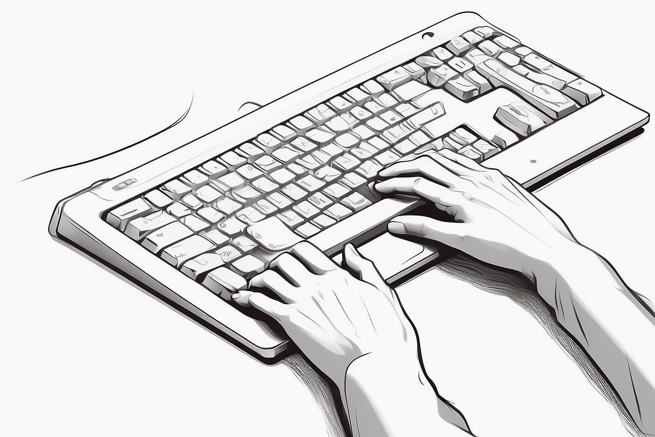 Hände tippen Text auf der Tastatur