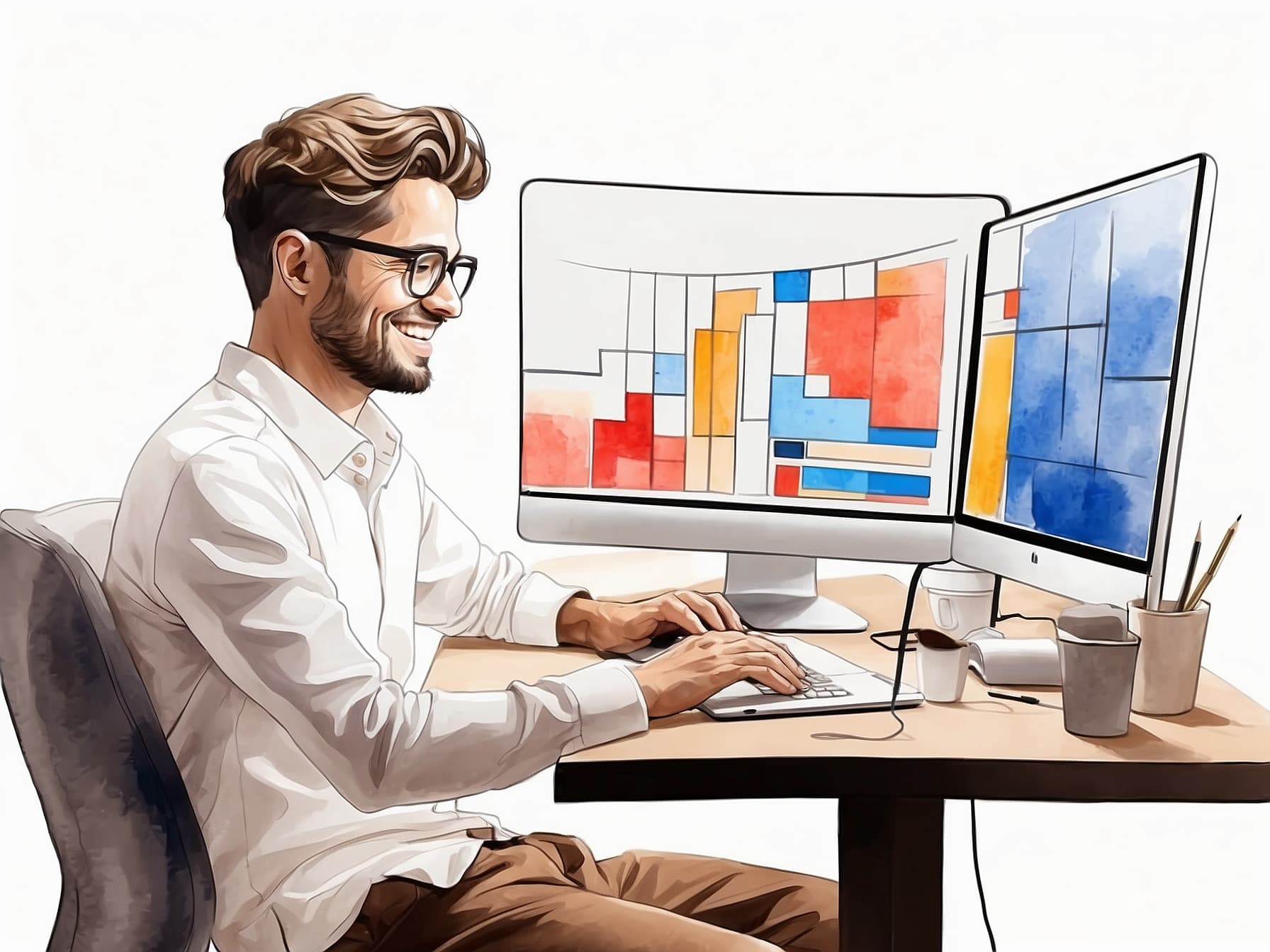 Ein Arbeitnehmer arbeitet mit Diagrammen