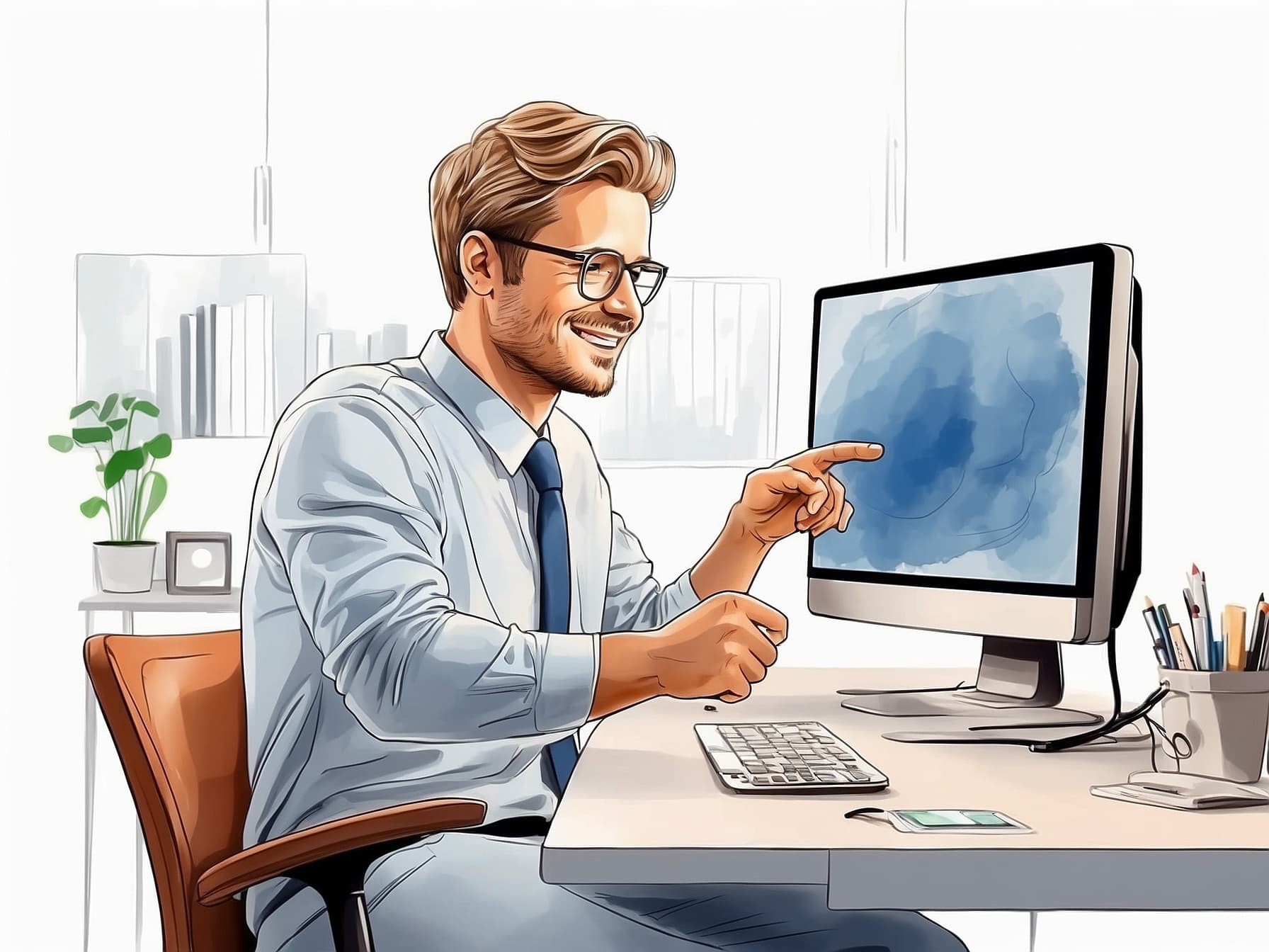 Ein Erwachsener lernt interaktiv am PC