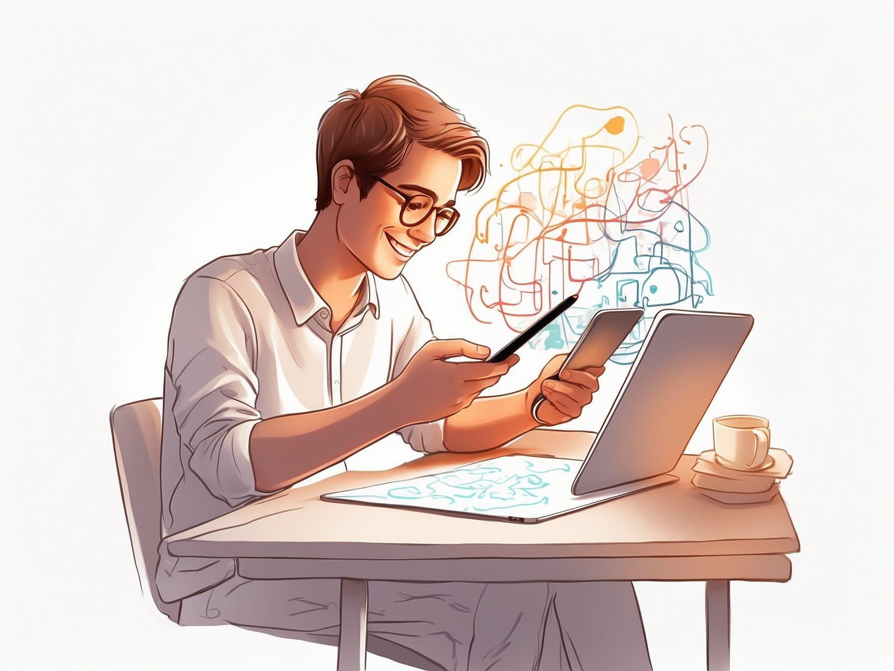Ein Schüler arbeitet mit KI Assistenz