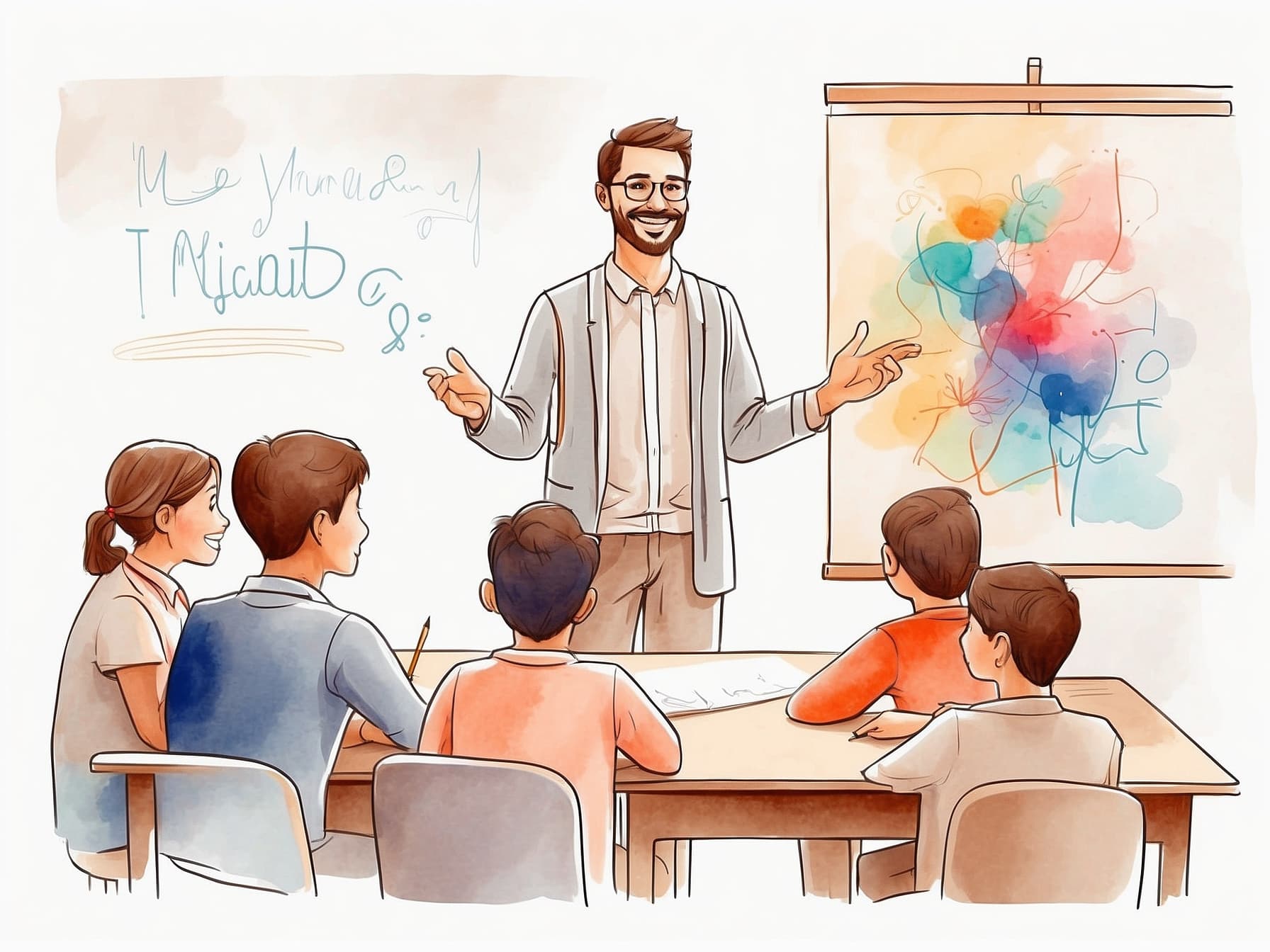 Der Lehrer gibt der Klasse Feedback