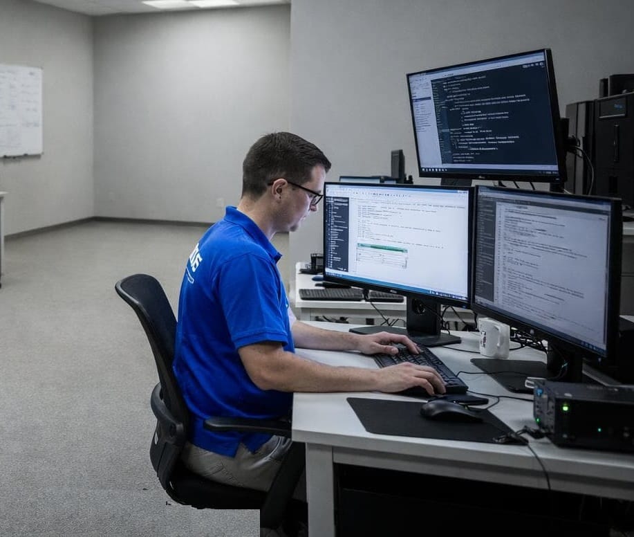 ein Mitarbeiter kontrolliert die KI Arbeit