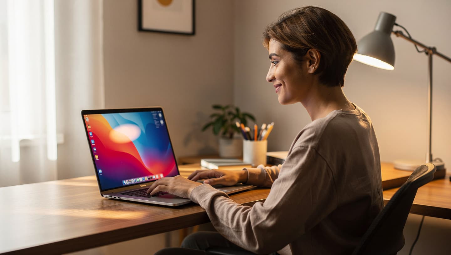 Eine Frau arbeitet am Laptop