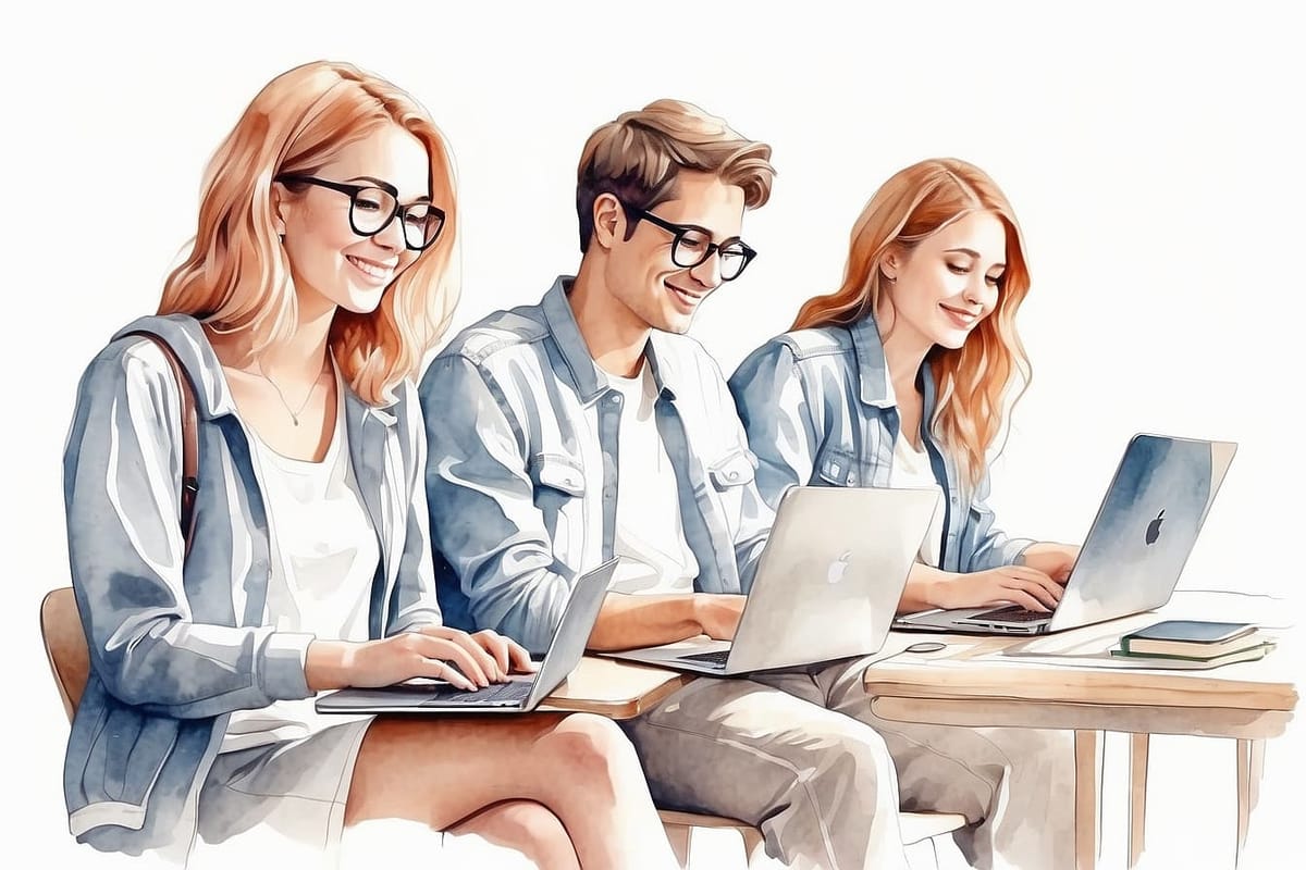 Studenten arbeiten an Ihren Laptops 