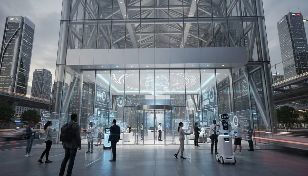 Einsicht in ein großes Modernes Unternehmen mit Robotern