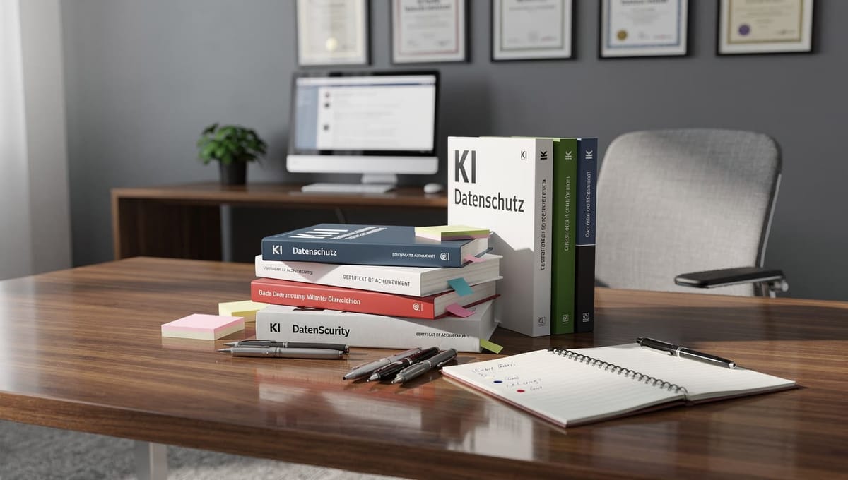 Ein Schreibtisch mit Büchern über KI Datenschutz