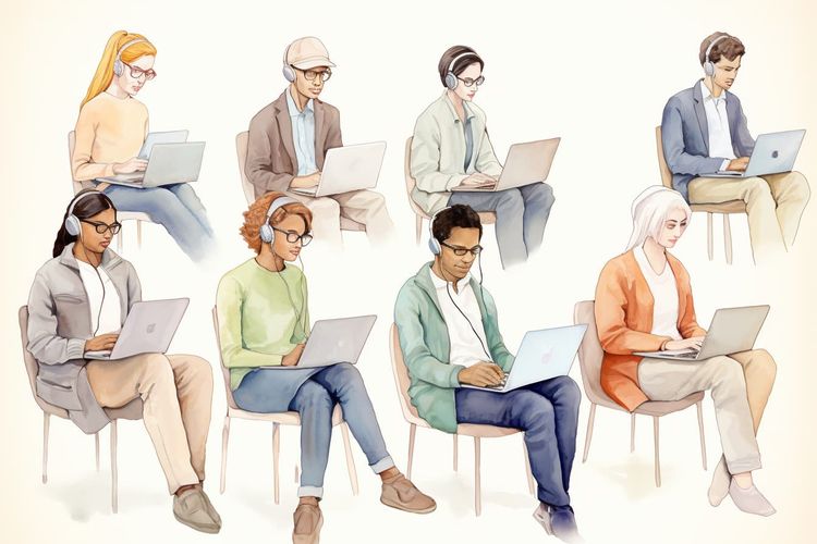 Gruppe von Menschen am Computer