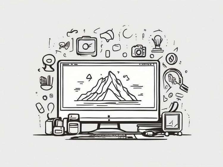 Ein Computer mit Symbolen der Videocreation dargestellt