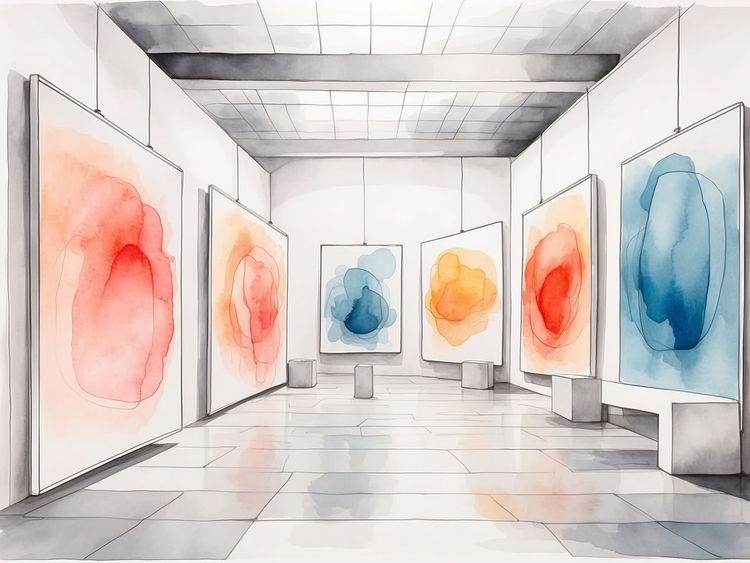 Foto eines Raumes einer Ausstellung mit Bildern