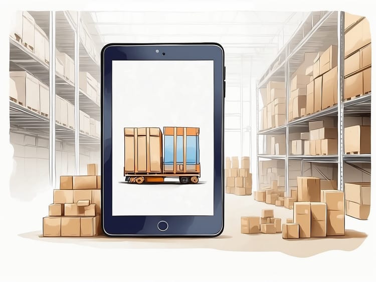 Ein Lager und Tablet dargestellt für die digitale Geschäftsoptimierung