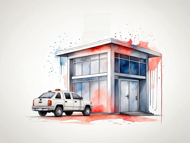 Ein Auto mit Blaulicht, parkt vor dem Krisenzentrum