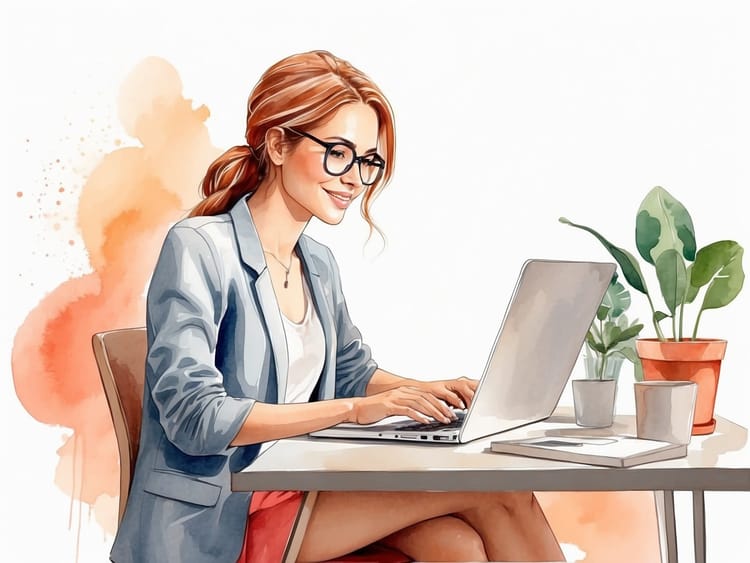 Eine Mitarbeiterin arbeitet am Laptop mit KI und Excel Hand in Hand