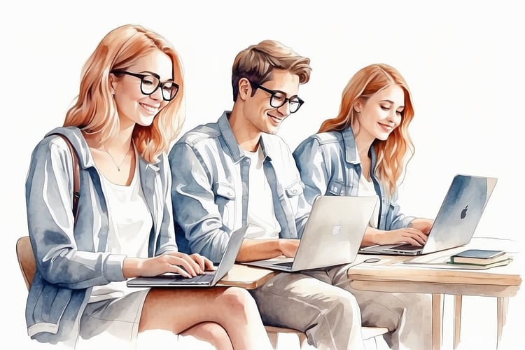 Studenten arbeiten an Ihren Laptops 
