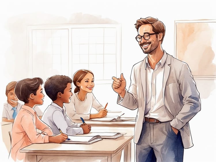 Ein Lehrer steht vor seiner Klasse