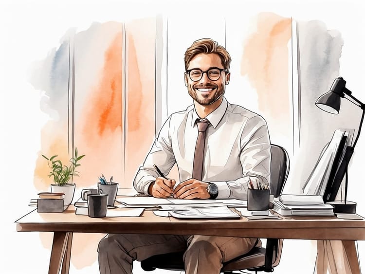 Ein Personalchef zufrieden am Schreibtisch