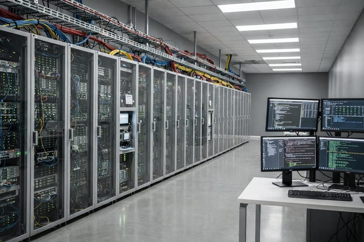 Ein Serverraum mit Überwachungsstation für die Algorithmen