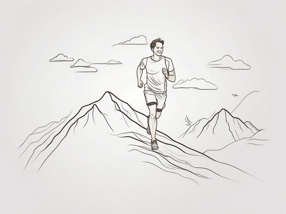 Ein Mann läuft einen Berg hoch