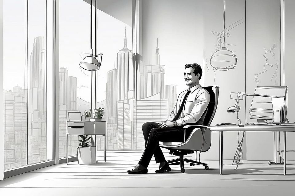 Ein Mann, der in seinem Büro sitzt und die Aussicht genießt