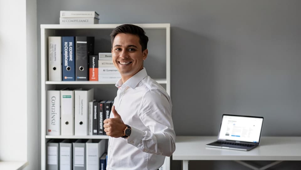 Lektüre im Büro zu KI Compliance und Governance